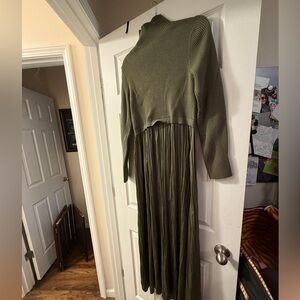 Anthropologie Twofer Olive Long Sleeve Maxi Dress